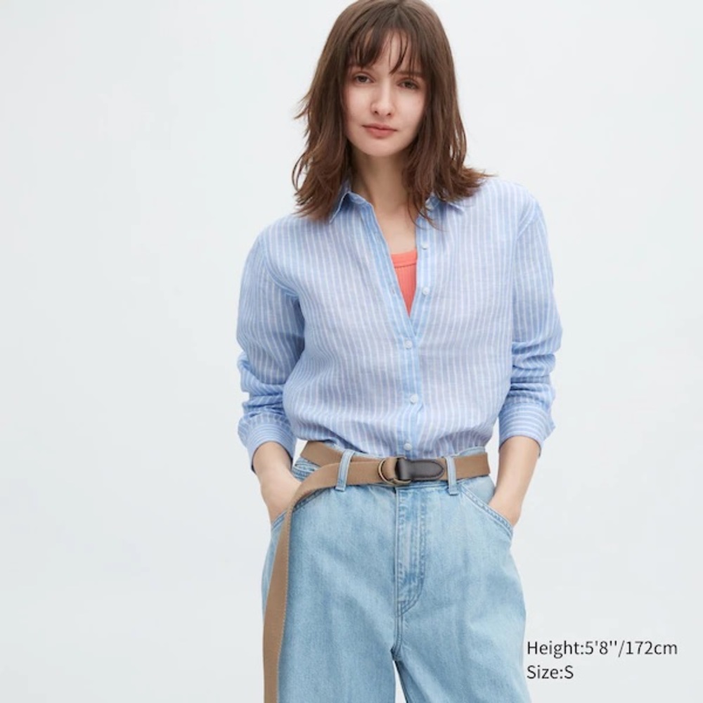 UNIQLO LINEN BLUE STRIPED SHIRT SIZE M